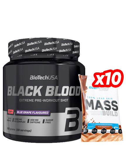 PROMO STACK Black Blood CAF+ Extreme + 10 FREE Mass Build Gainer Sachets